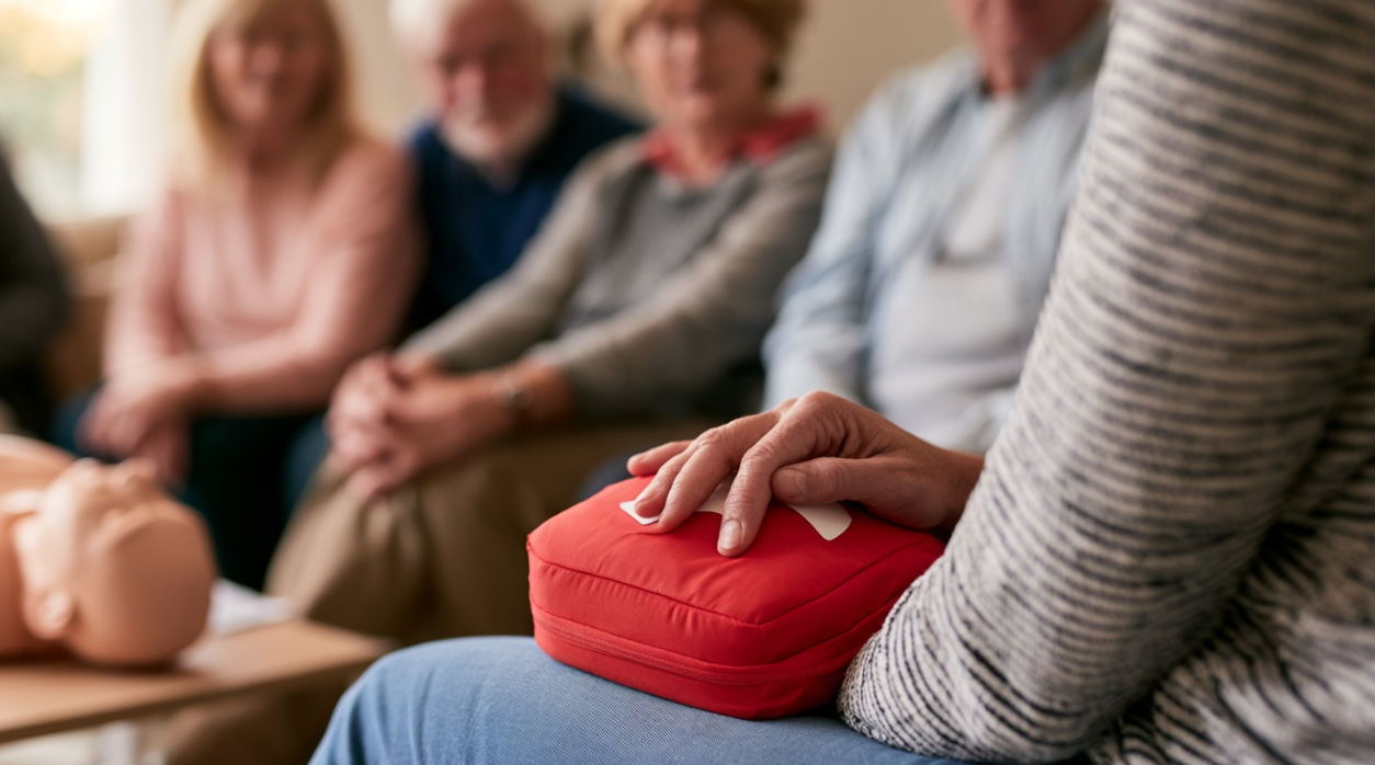 A photo of a group of members learning about CPR and first aid.