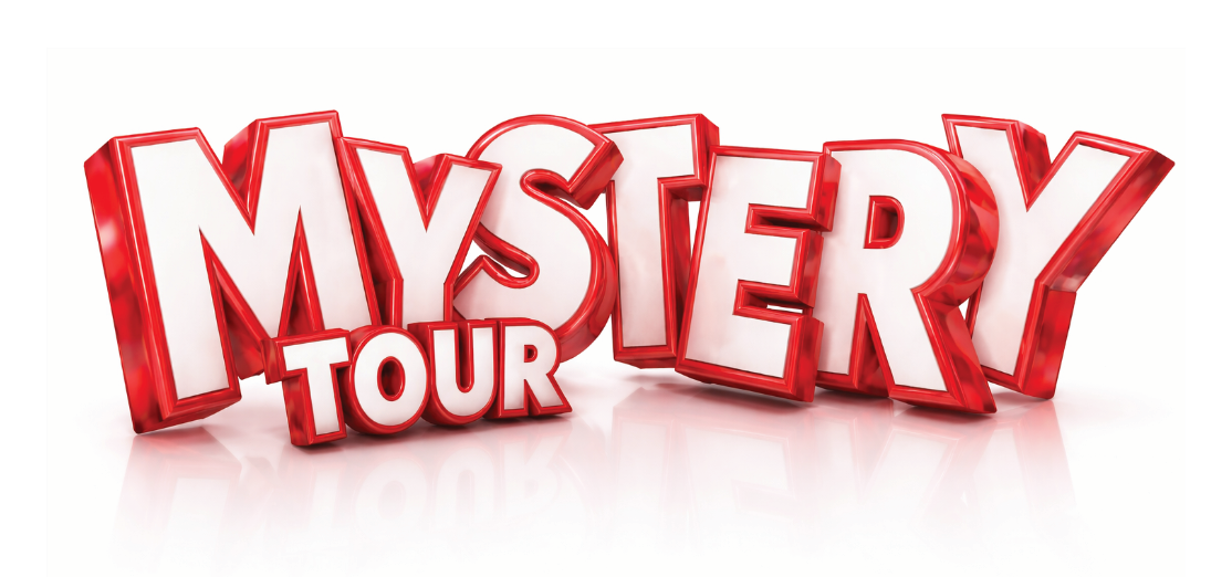 Three dimensional text spelling out the words "Mystery Tour."