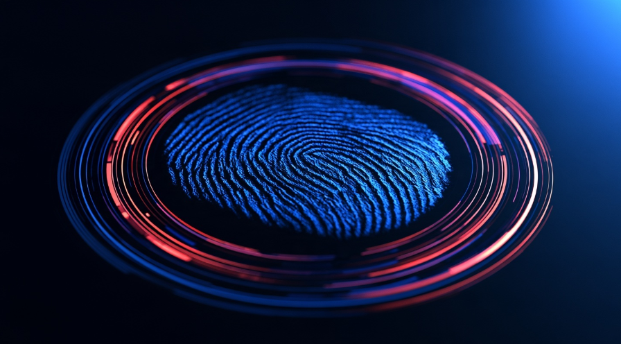An image of a fingerprint depicting identity security online.